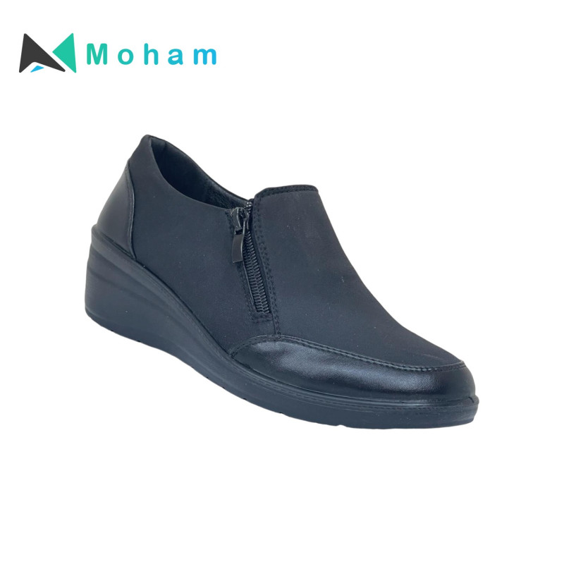 Ferrini Women's Black Wedge Slip-On Shoes with Zipper Detail - Comfortable & Stylish Everyday Footwear