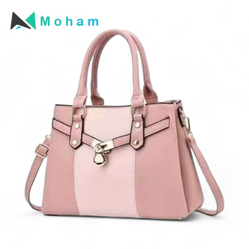 Chic Two-Tone Handbag with Gold-Tone Hardware