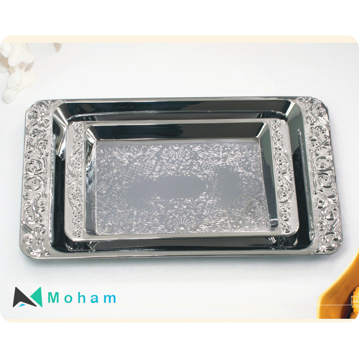 Set of Nesting Stainless Steel Serving Trays with Cutout Handles
