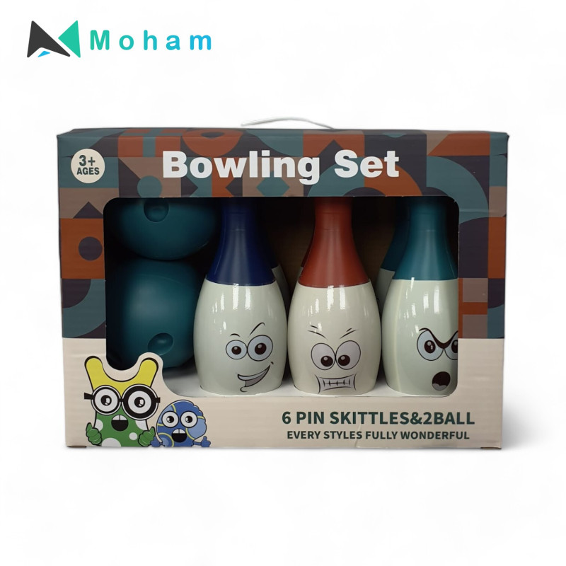 Kids Bowling Set - 6 Funny Face Skittles and 2 Balls