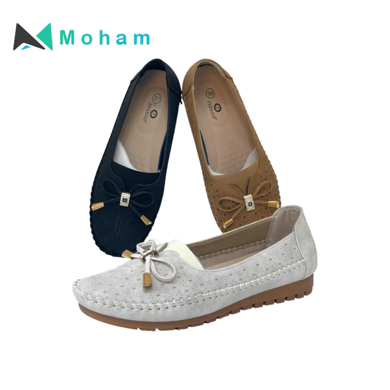 Ferrini Women's Bow Detail Moccasin Slip-On Shoes - Comfortable & Stylish Everyday Footwear
