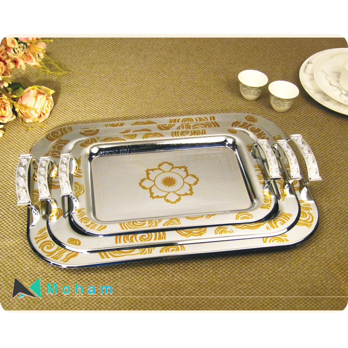 Serving Trays with Gold Handles - GER 1755