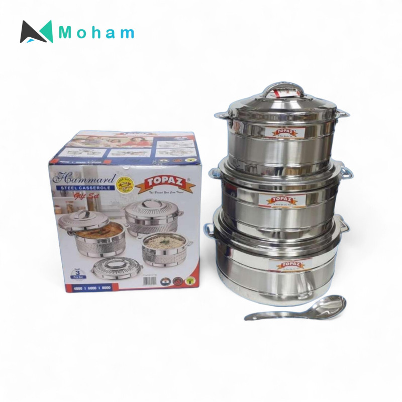 TOPAZ 3PC STAINLESS STEEL CASSEROLE HAMMARD