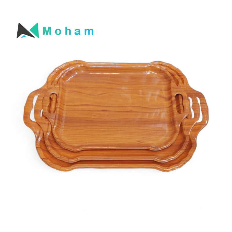 Set of 3 Nesting Serving Trays with Woodgrain Patterns (Small size is 36 x 26 cm) (Medium is 41 x 29 cm) (Large is 46 x 32 cm)