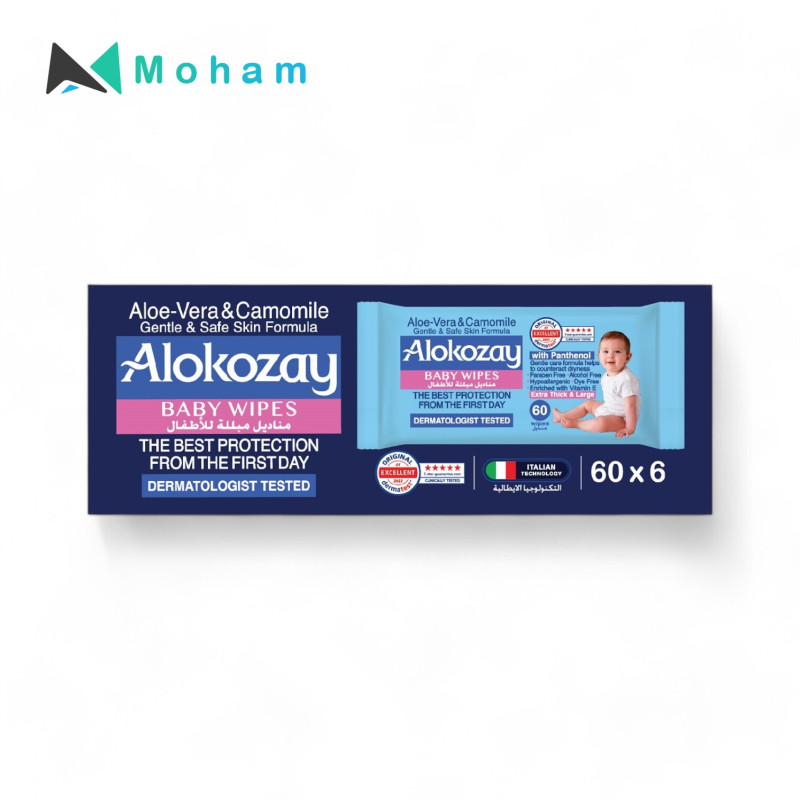 Alokozay Baby Wipes - Aloe Vera & Camomile - 60 Sheets