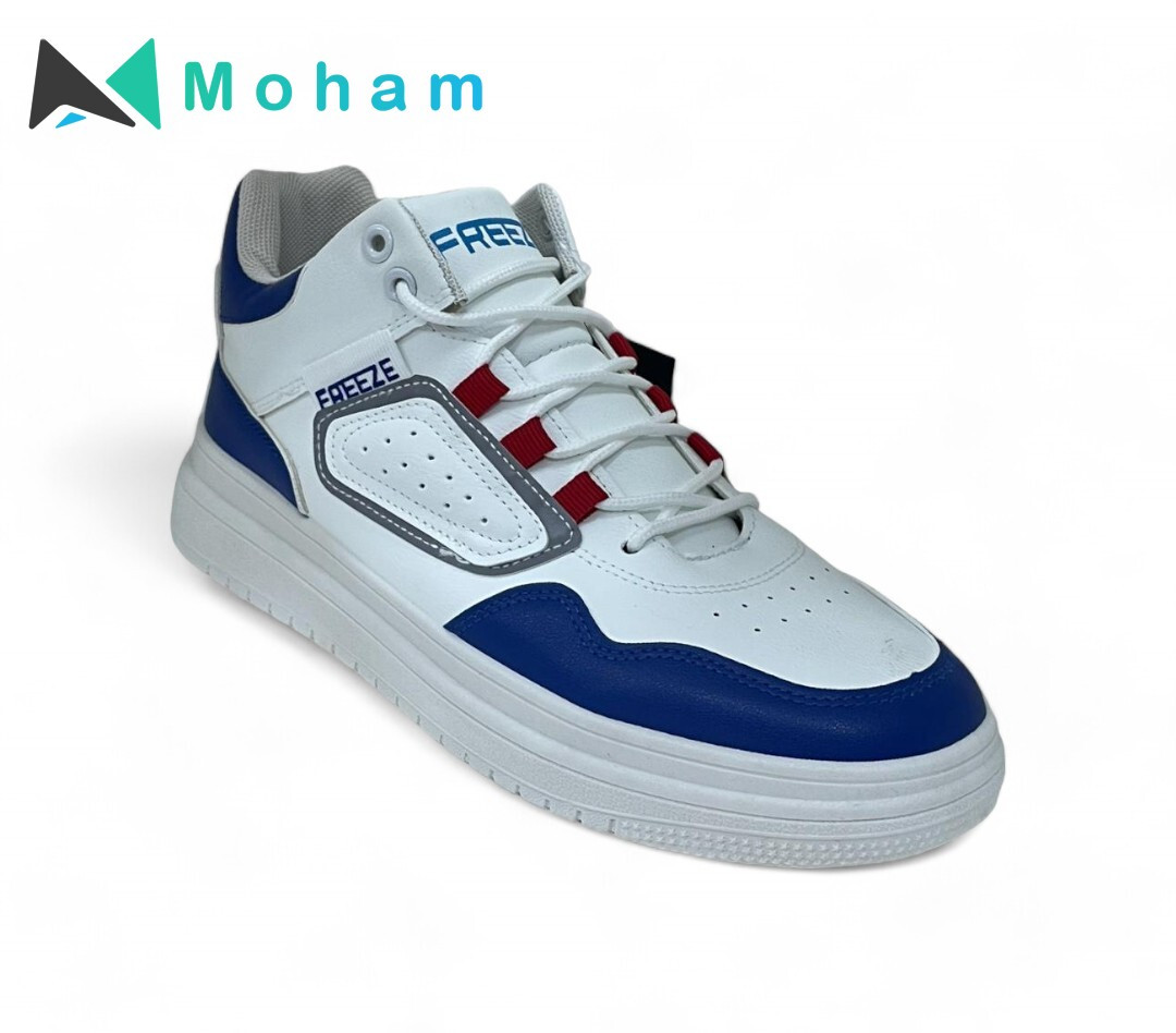 SPIC Freeze Men's White/Blue Leather High-Top Sneakers