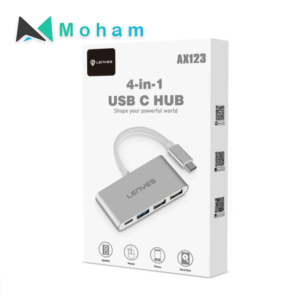 AX123 - HUB USB LENYES AX-123 Adapter Converter Type C To USB 2.0 3.0 With PD