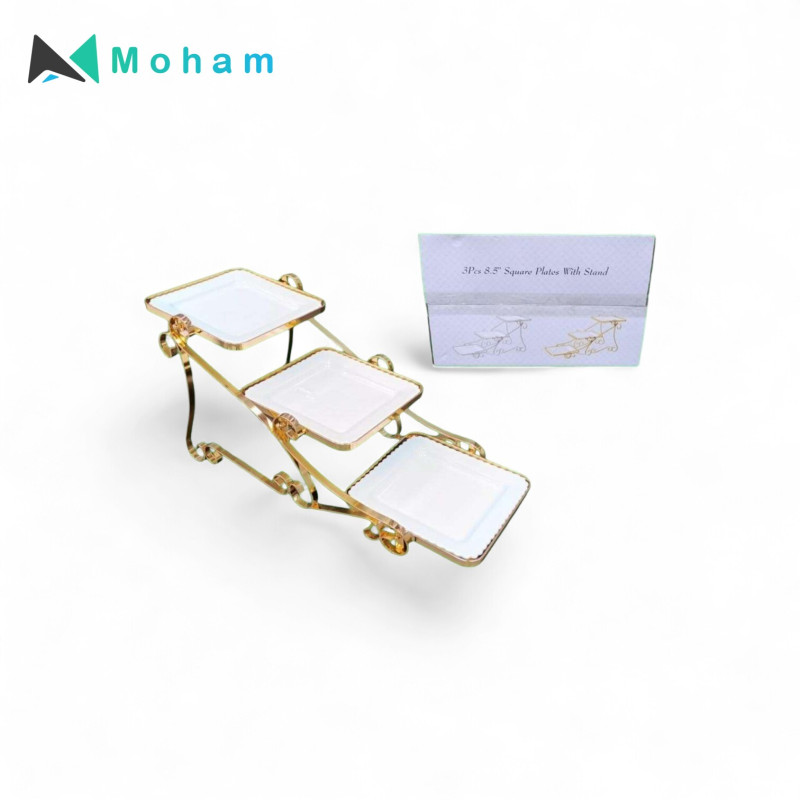 SQUARE PLATES WITH STAND 8.5"-3PCS