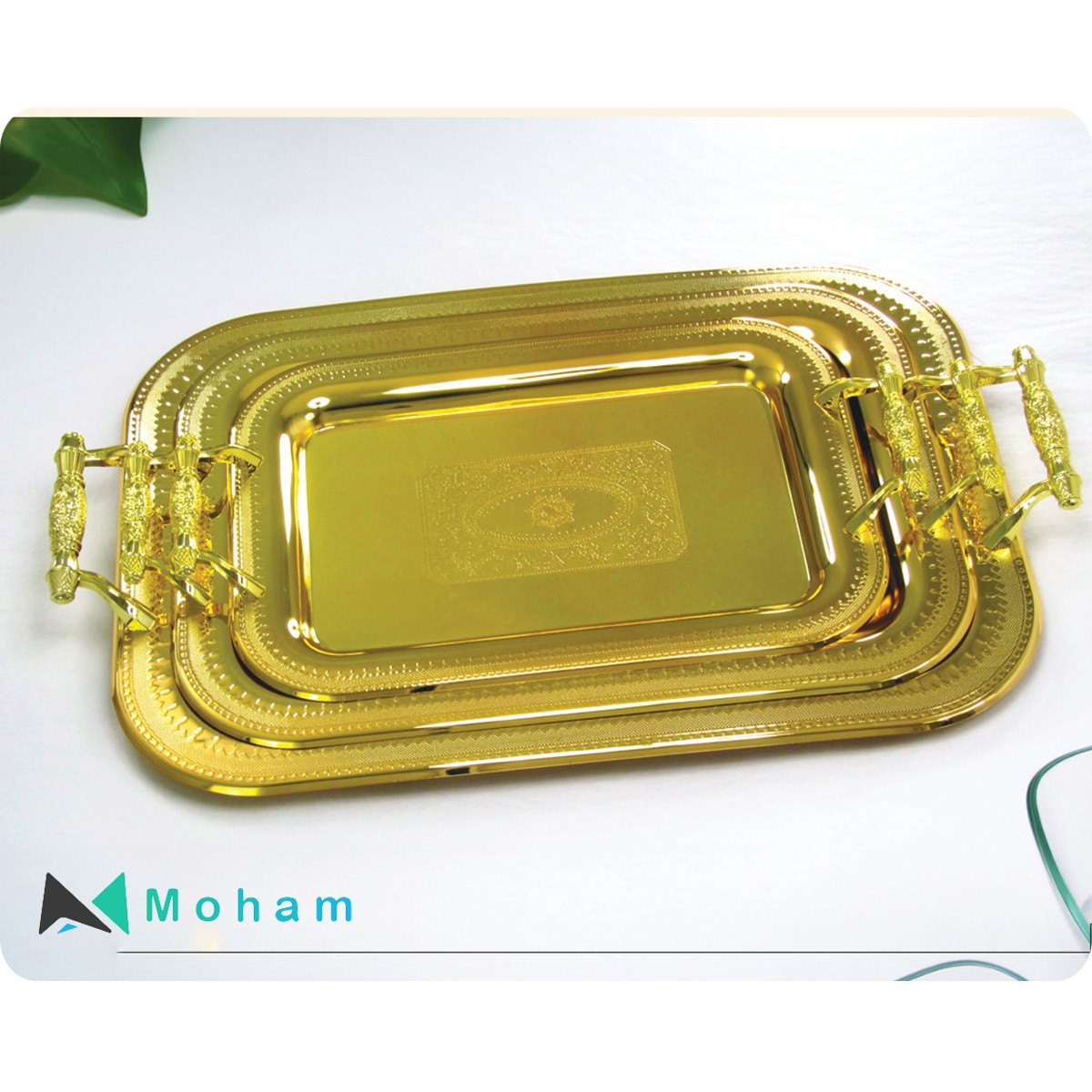 Set of 3 Gold Nesting Trays with Ornate Handles - GER1880