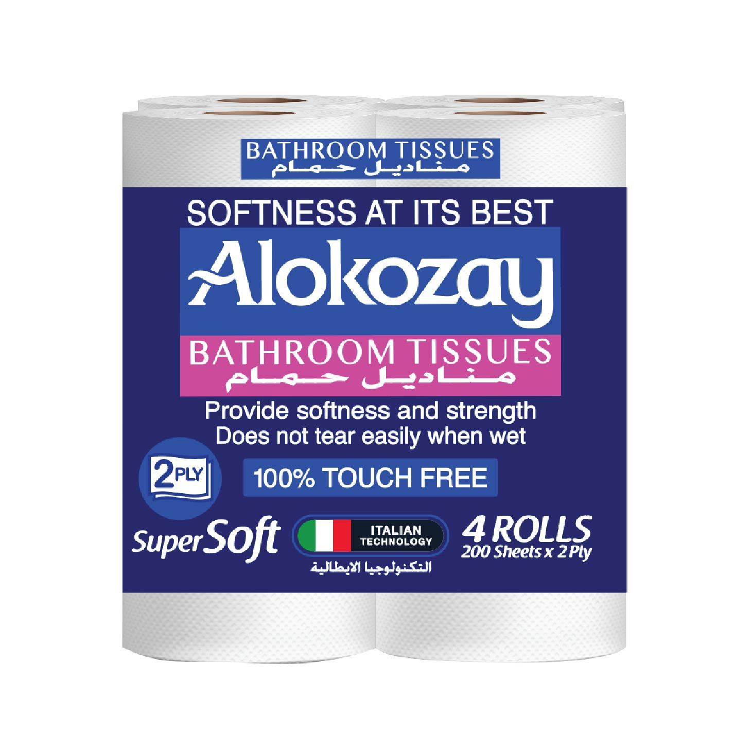 Alokozay Bathroom Tissues - 4 Rolls x 2 Ply x 200 Sheets