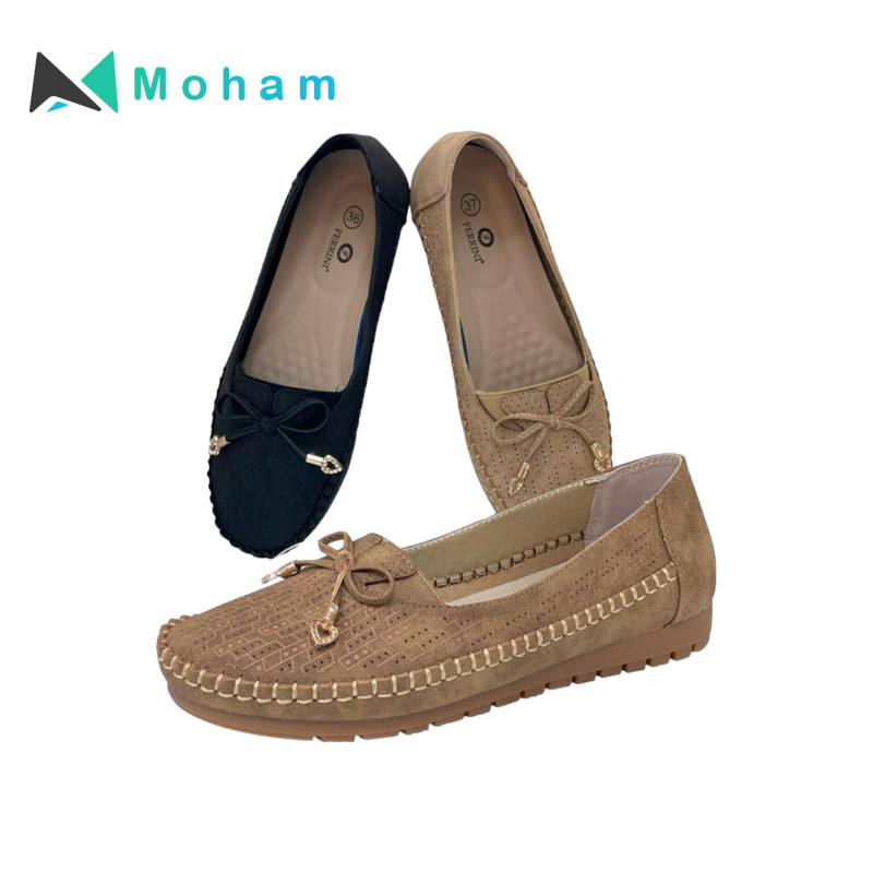 Ferrini Women's Bow Detail Moccasin Slip-On Shoes - Comfortable & Stylish Everyday Footwear