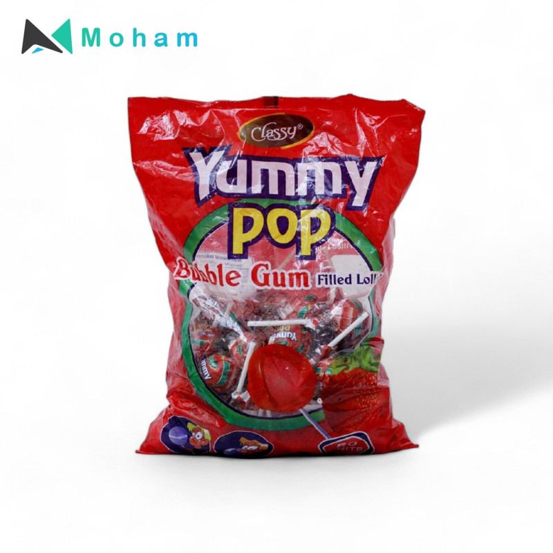 Classy Yummy Pop Bubble Gum Filled Lollipop- Strawberry