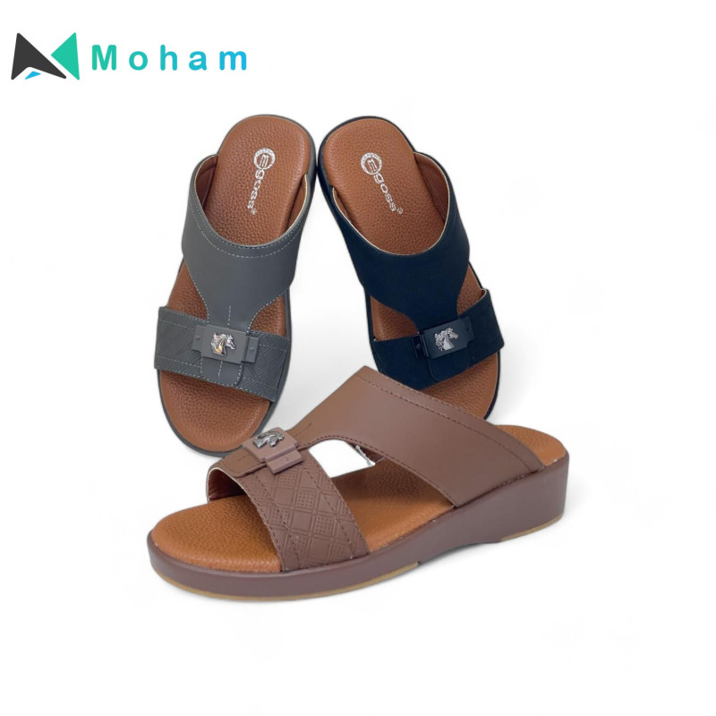 SPIC Egoss Men's Embossed Leather Sandals with Horsebit