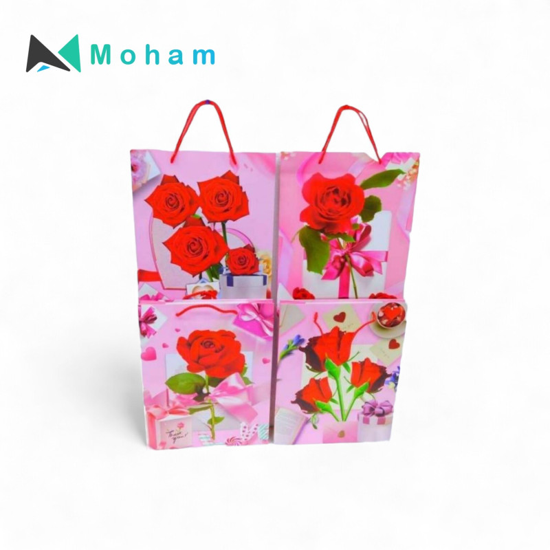 Floral Print Gift Bags with Red Handles  25X32X10CM