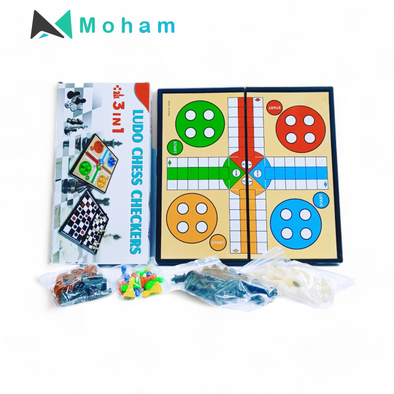 3-in-1 Ludo, Chess, Checkers Set Medium