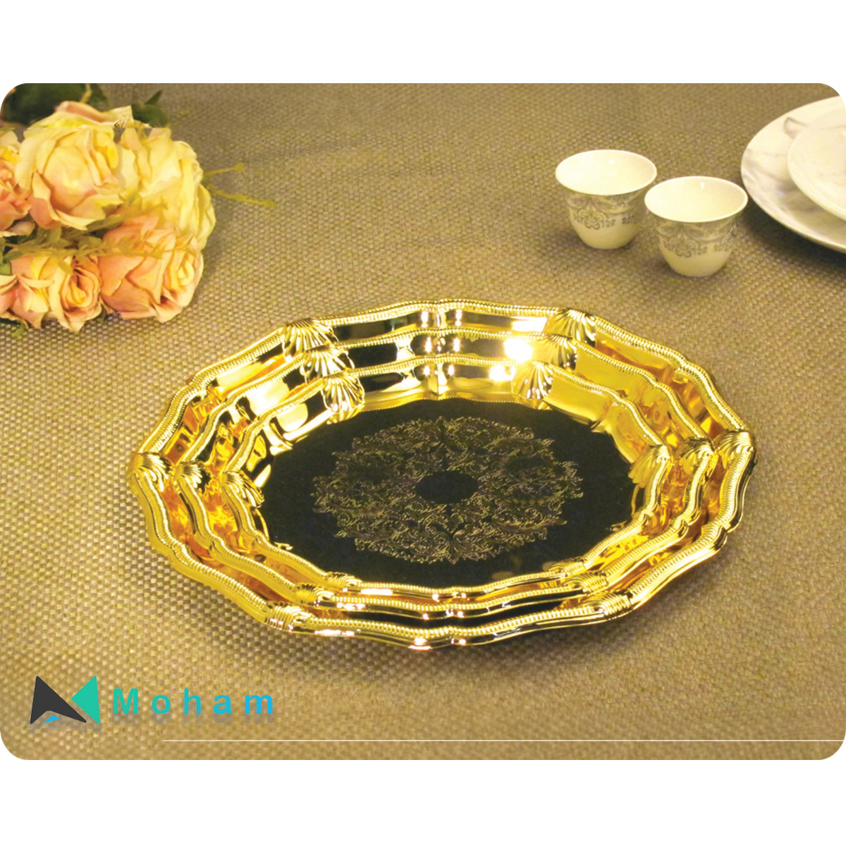 Set of 3 Gold Nesting Trays with Embossed Design - GER1799