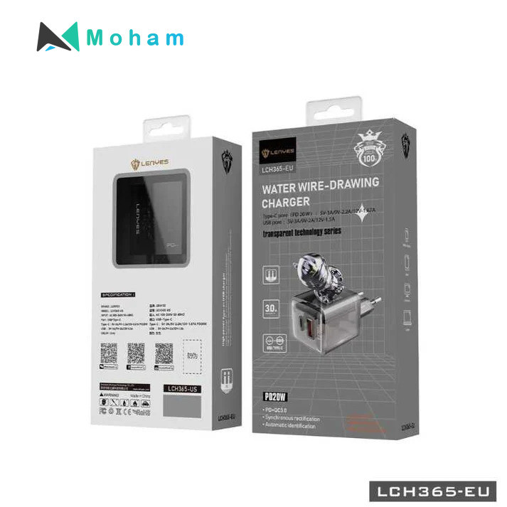 PD20W Fast charger LCH365 - EU + charger ,  TypeC To TypeC cable , TypeC To Lightning cable