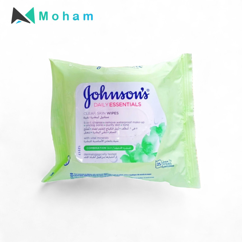 JOHNSON DAILY ESSENTIALS CLEAR SKIN WIPES 25PC/PK
