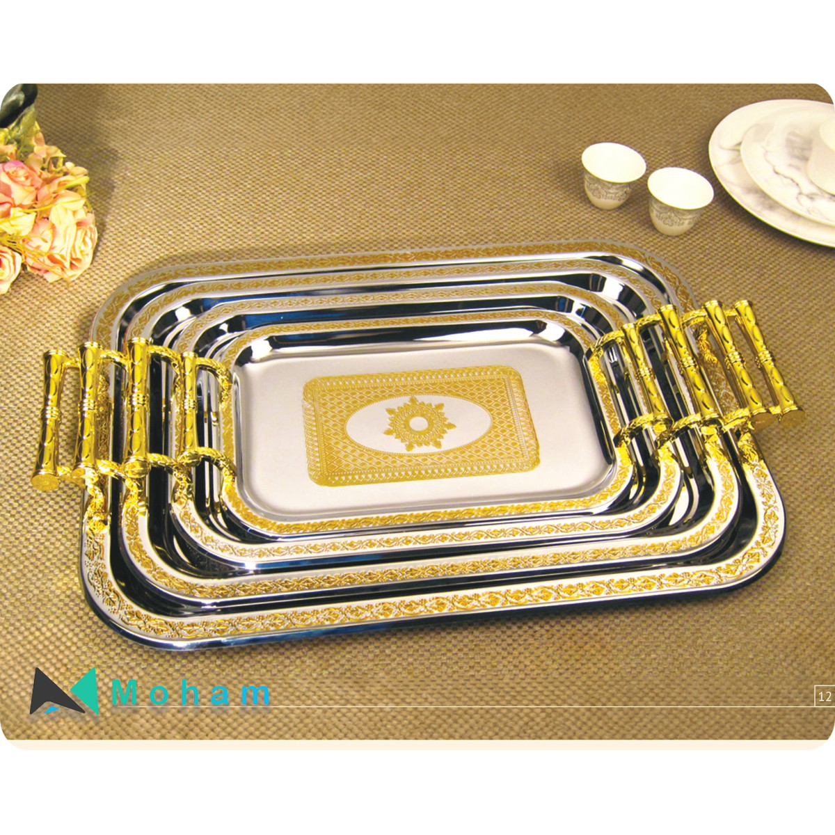 Stainless Steel Serving Trays with Gold Handles (Set of 3) XT20