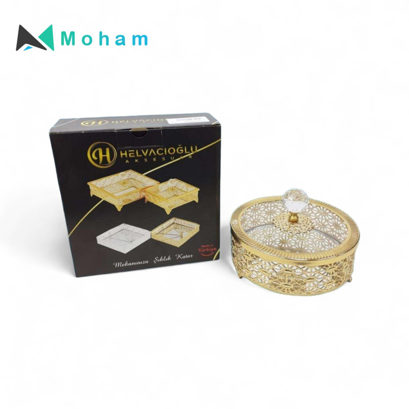 PATTERN BOX WITH LID 15CM GOLD
