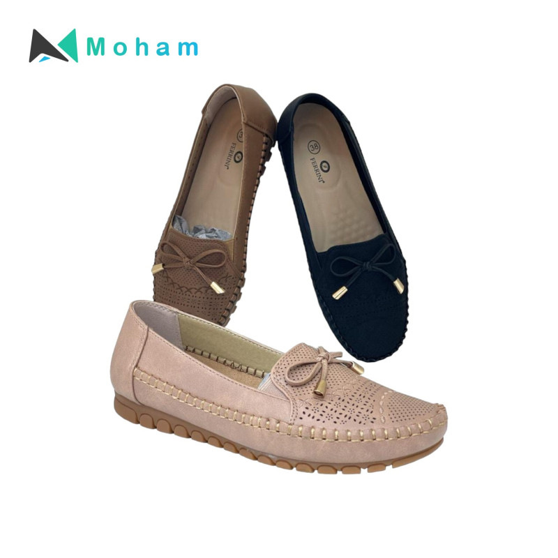 Title: Ferrini Women's Bow Detail Moccasin Slip-On Shoes - Comfortable & Stylish Everyday Footwear