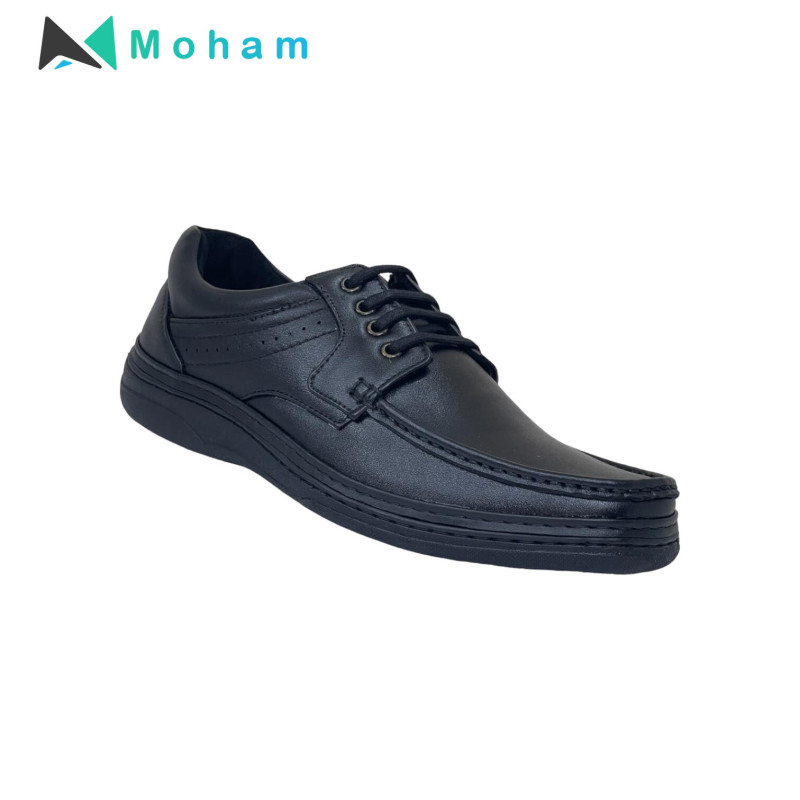 Green Fields Men's Black Leather Lace-Up Casual Shoes