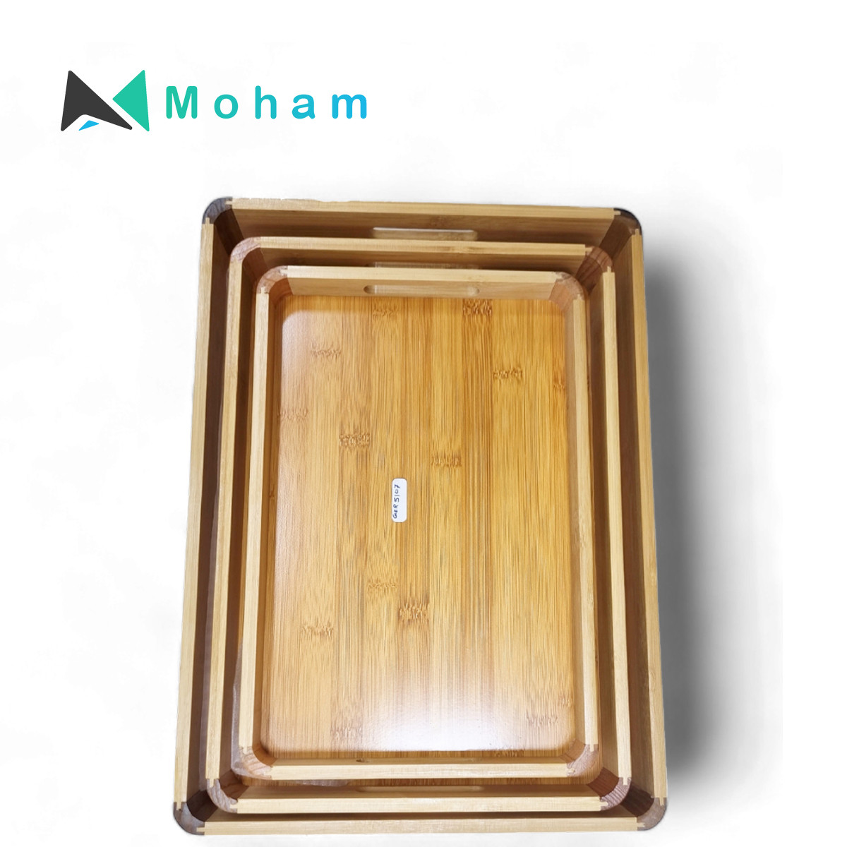 Rectangle Natural Bamboo Serving Tray Set - with Handles