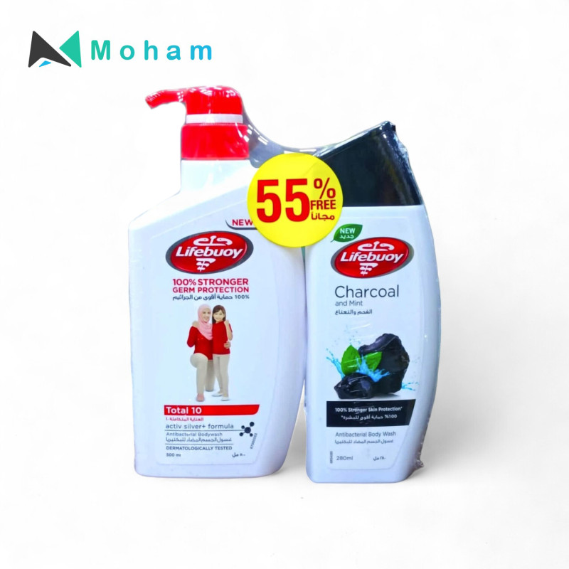 LIFEBUOY BODYWASH TOTAL10 500ML+CHARCOAL 280ML