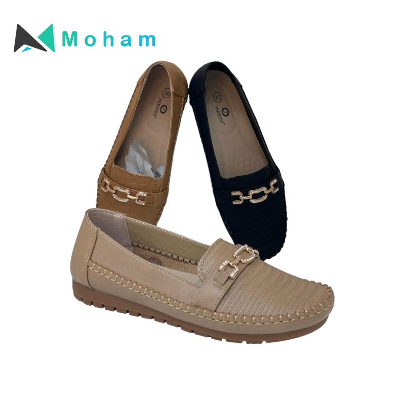 Ferrini Women's Chain Detail Moccasin Slip-On Shoes - Comfortable & Stylish Everyday Footwear