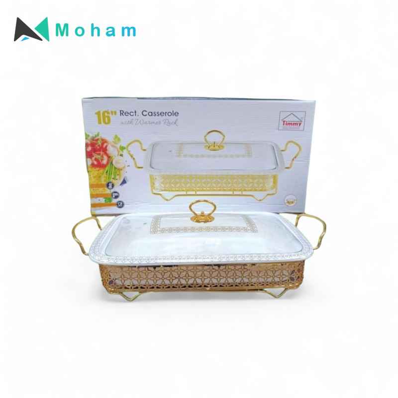 16INCH  RECTANGLE CASSEROLE WITH WARMER RACK